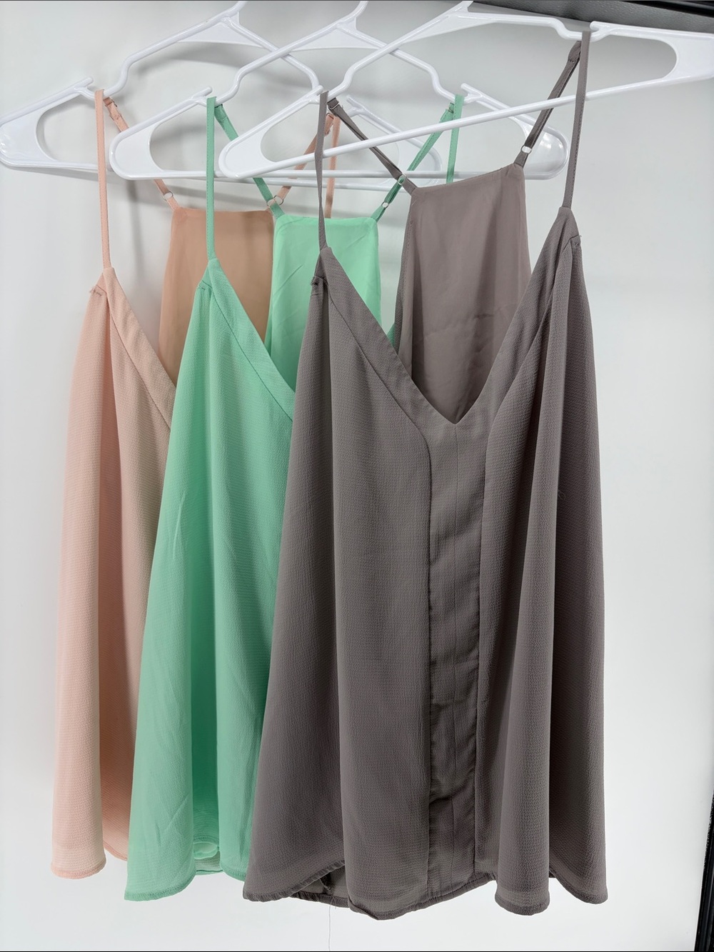 Lot of 3 Lightweight Spaghetti Strap Dressy Tanks - Peach, Teal and Gray XXL